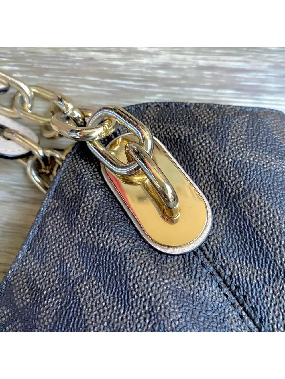 Michael Kors Lilly MK Monogram Chain Shoulder Tote Brown